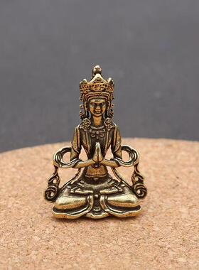 2026纯黄铜迷你桌面小摆件佛像文殊菩萨吊坠汽车钥匙扣挂件保人物