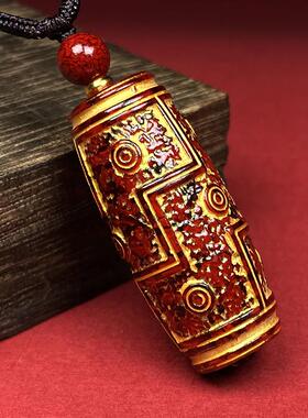 2026天然原矿朱砂晶体砂九眼天珠吊坠子透光款烫金项链吊坠男女款