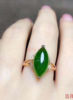 2026收藏级碧玉戒指老坑绿和田玉女戒马眼型钻戒玉石开口活口指环