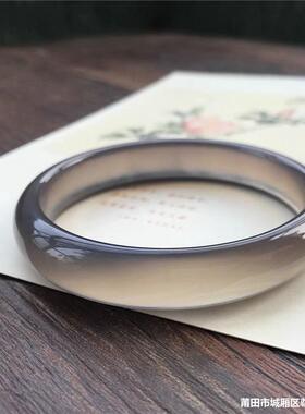 2026马料天然高冰透烟灰色玉髓手镯少女款天然巴西烟灰色玛瑙镯子