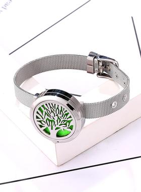 2026供应316L不锈钢镂空香水香薰精油表带手环 不锈钢香水手镯情