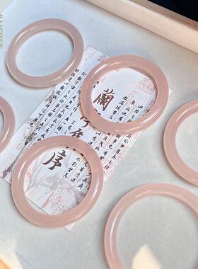 2026阿富汗玉藕粉色手镯西柚粉圆条美人镯玉手镯冰种粉玉镯子工厂