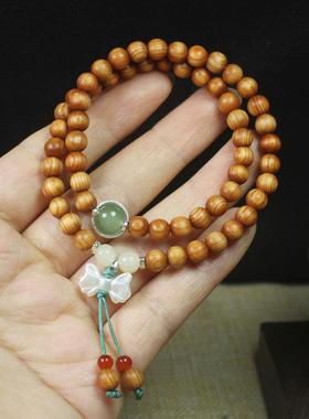 2026柏木高油料6mm手串手链蝴蝶结吊坠款 森系女款佛珠念珠饰品