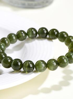 2026久雅水晶 7A级天然绿磷灰圆珠手链 绿色猫眼磷灰石散珠手串