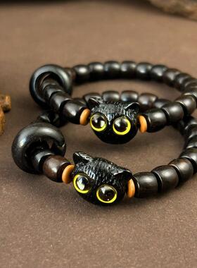 2026新款黑檀木红绿灯手串紫光檀木乌木男女文玩佛珠念珠饰品手链