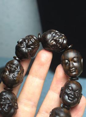 2026奇楠虎斑纹十八罗汉手串 高油老料虎皮纹雕刻佛珠手链厂家