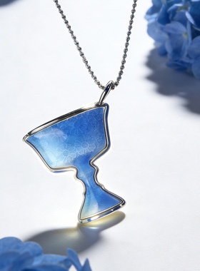 设计师款蓝色酒杯造型锁骨链