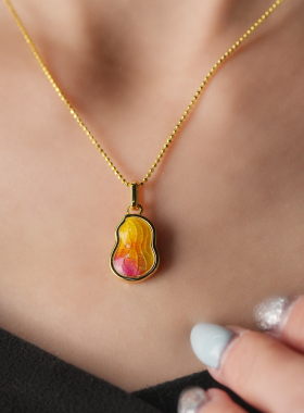 好事花生 吊坠珐琅项链女 小众设计渐变金色锁骨链百搭高级感饰品