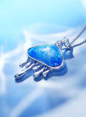 原创设计 水母高温珐琅纯银项链 镶嵌吊坠深海系列 手作小众艺术