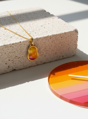 落日余晖！原创手绘真珐琅花生项链女 治愈渐变吊坠 高级感锁骨链