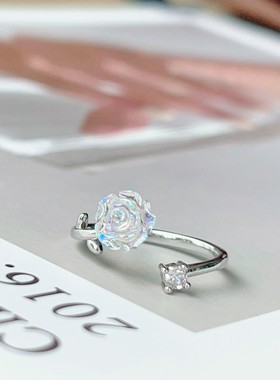 玫瑰花戒指S925纯银指环山茶花