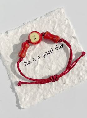景德镇陶瓷手链重工红苹果新中式简约饰品学生情侣礼物陶瓷手串