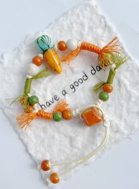 景德镇陶瓷手链藏式胡萝卜瓷新中式陶瓷饰品学生情侣礼物陶瓷手串