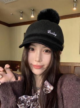 仿水貂毛大毛球加厚保暖鸭舌帽
