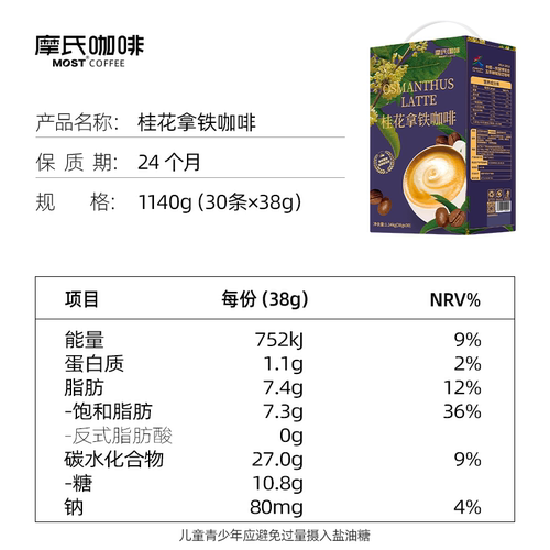 摩氏咖啡桂花拿铁速溶咖啡防提困神三合一丝滑奶香纯正咖啡粉30条 - 图3