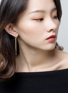 s925银针女长款气质流苏耳环2021