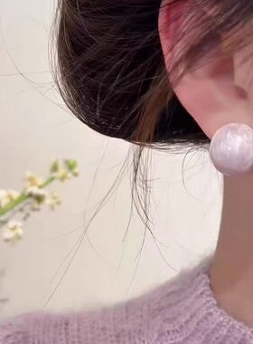 气质巨好看淡粉紫细闪C型耳环女
