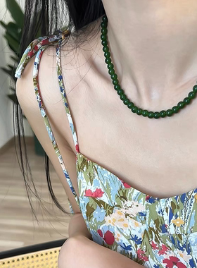 新中式绿色玉髓串珠项链女锁骨链