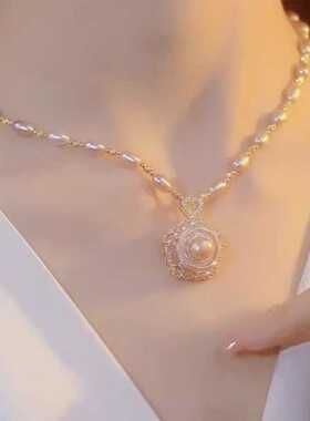 轻奢小众花朵珍珠项链女气质百搭
