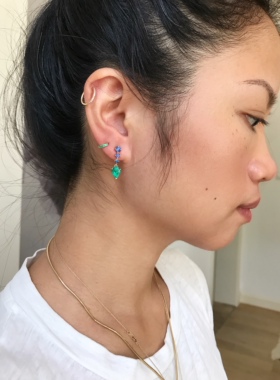 Yi Collection珠宝 14K 简约时尚 百搭祖母绿环形耳环（单只）