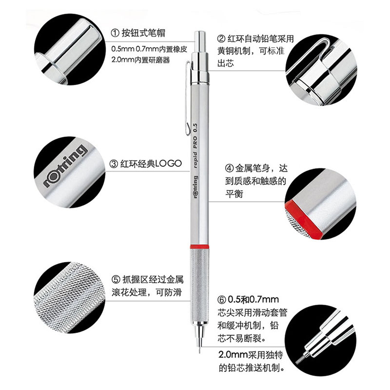 德国红环rotring rapidpro金属自动铅笔带礼盒-图0