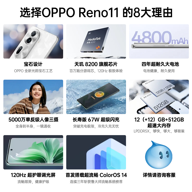 【享3期免息】OPPO Reno11 opporeno11手机5g全网通新款上市oppo手机官方旗舰店官网正品拍照智能0ppo reno10