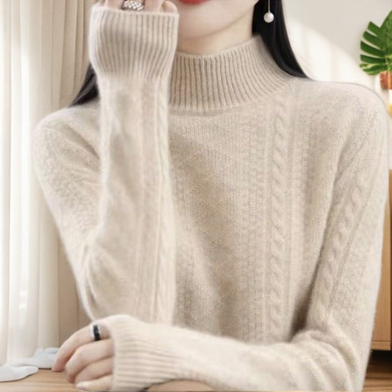 半高领羊绒衫女时尚厚款百搭半高领毛衣内搭宽松女羊毛打底衫,淘宝优惠券,粉丝福利购,淘宝优惠卷