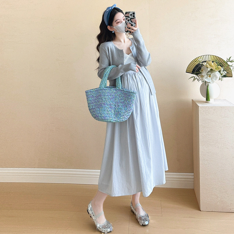 孕妇装2026早春新款孕妇纯棉花边V领吊带连衣裙＋针织开衫,淘宝优惠券,粉丝福利购,淘宝优惠卷