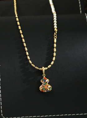 新中式彩色锆石葫芦吊坠毛衣链