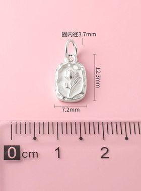S925纯银方牌吊坠挂件复古玫瑰花