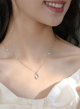 纯银女月亮猫咪许愿项链