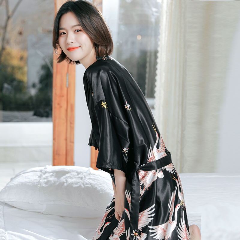 莱丝依梦旗舰店情侣睡衣女夏季薄款仿真丝绸结婚冰丝睡袍男士长款新娘晨袍家居服1