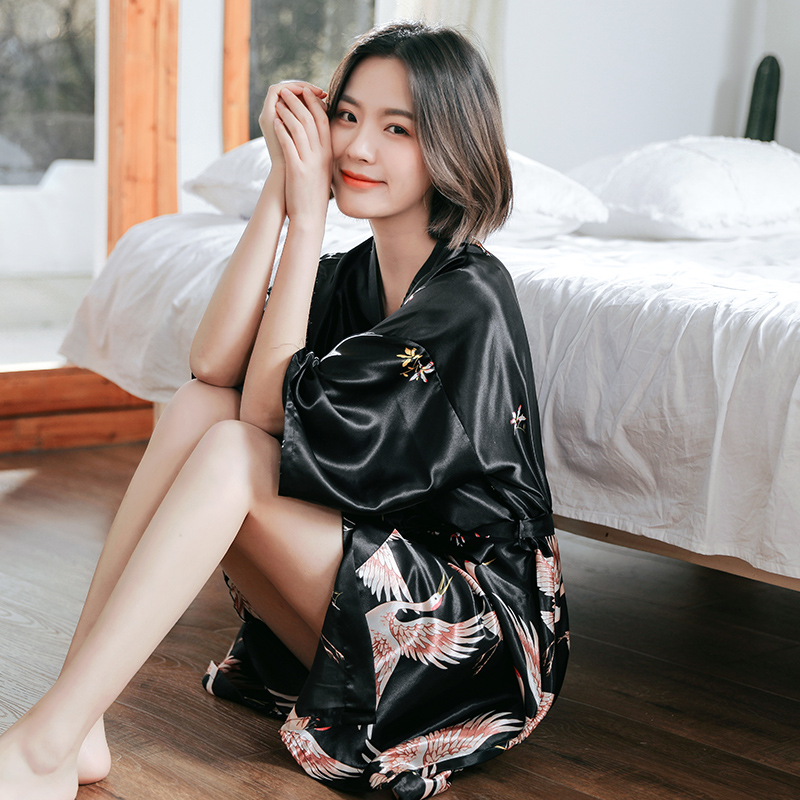 莱丝依梦旗舰店情侣睡衣女夏季薄款仿真丝绸结婚冰丝睡袍男士长款新娘晨袍家居服2