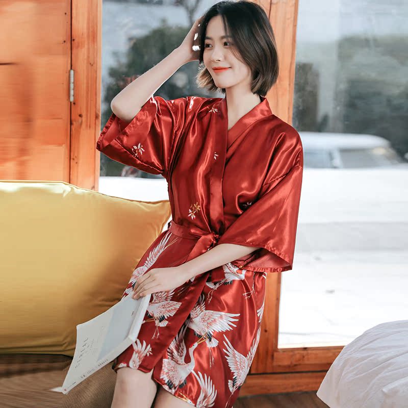 莱丝依梦旗舰店情侣睡衣女夏季薄款仿真丝绸结婚冰丝睡袍男士长款新娘晨袍家居服3