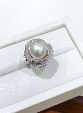 14-15mm白色山茶花款贝珠开口戒指JZB103