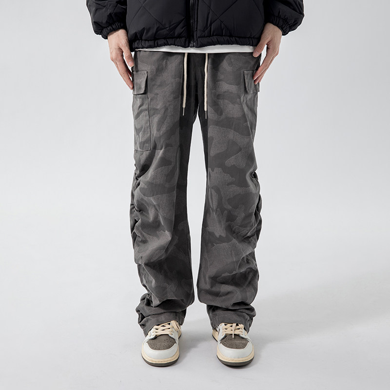 烦恼的Octopusl美式迷彩褶皱工装长裤高街加绒宽松vibe裤子男秋冬,淘宝优惠券,粉丝福利购,淘宝优惠卷