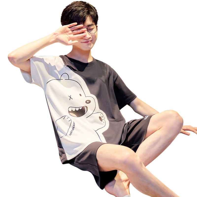 男士夏季纯棉短袖青少年学生睡衣 伊柔情睡衣/家居服套装