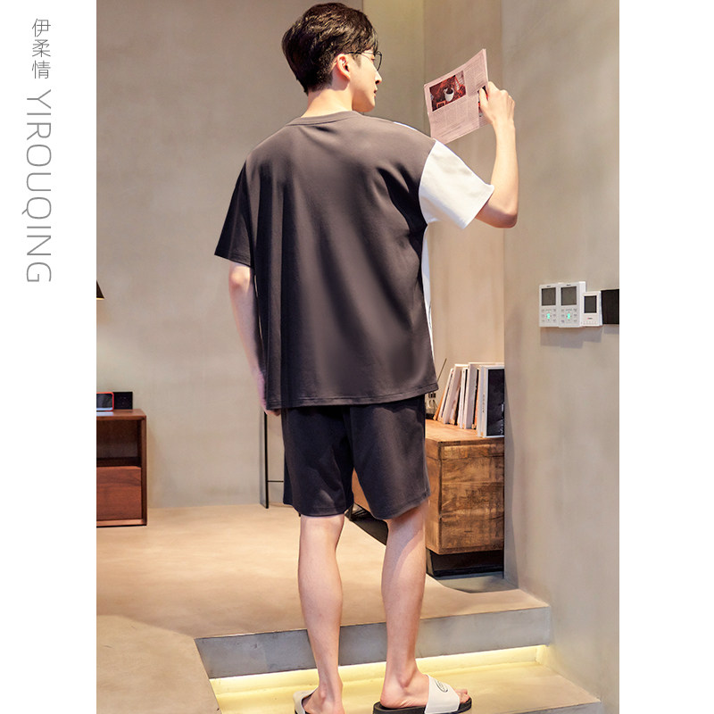 男士夏季纯棉短袖青少年学生睡衣 伊柔情睡衣/家居服套装