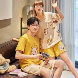 Летняя тонкая хлопковая пижама для влюбленных, милый мультяшный комплект, большой размер