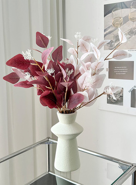 3叉带果桉树叶ins仿真绿植尤加利苹果叶婚庆插花叶材家居装饰摆件