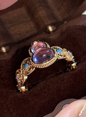 小红书同款九紫离火葫芦戒指女古法国潮珐琅彩宝紫晶葫芦福禄指环