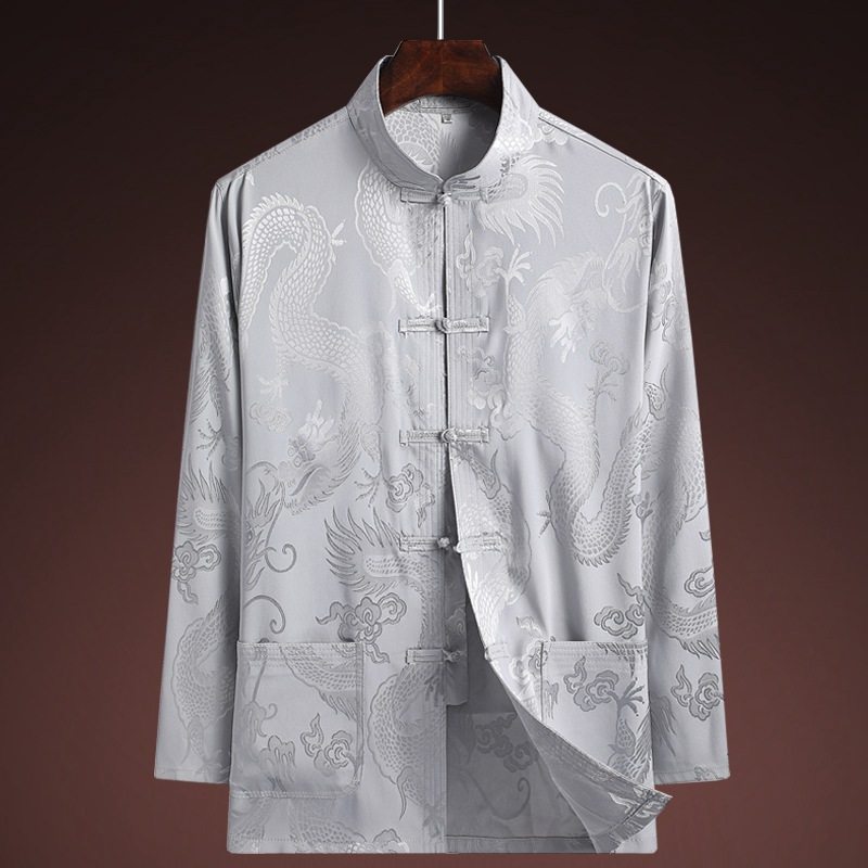 中国风冰丝唐装男长袖2021春夏秋季红色爸爸装中老年爷爷中式汉服,淘宝优惠券,粉丝福利购,淘宝优惠卷