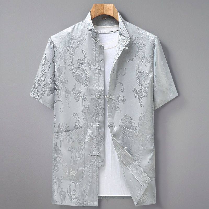 新中式唐装男冰丝短袖夏季中老年爸爸装薄款老人衣服爷爷夏装汉服,淘宝优惠券,粉丝福利购,淘宝优惠卷