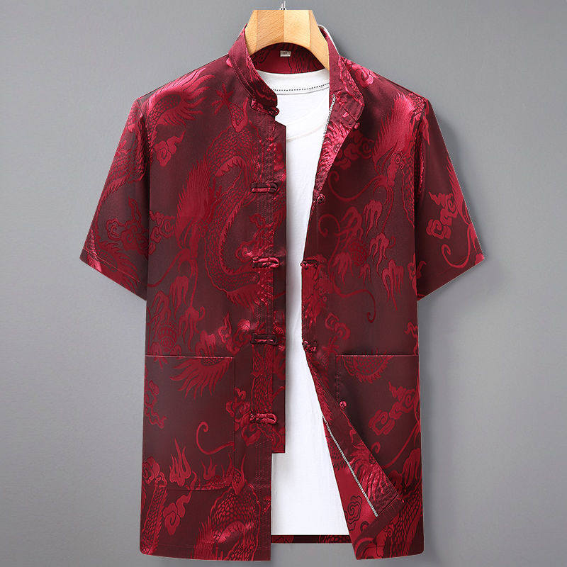 新中式唐装男冰丝短袖夏季中老年爸爸装薄款老人衣服爷爷夏装汉服,淘宝优惠券,粉丝福利购,淘宝优惠卷