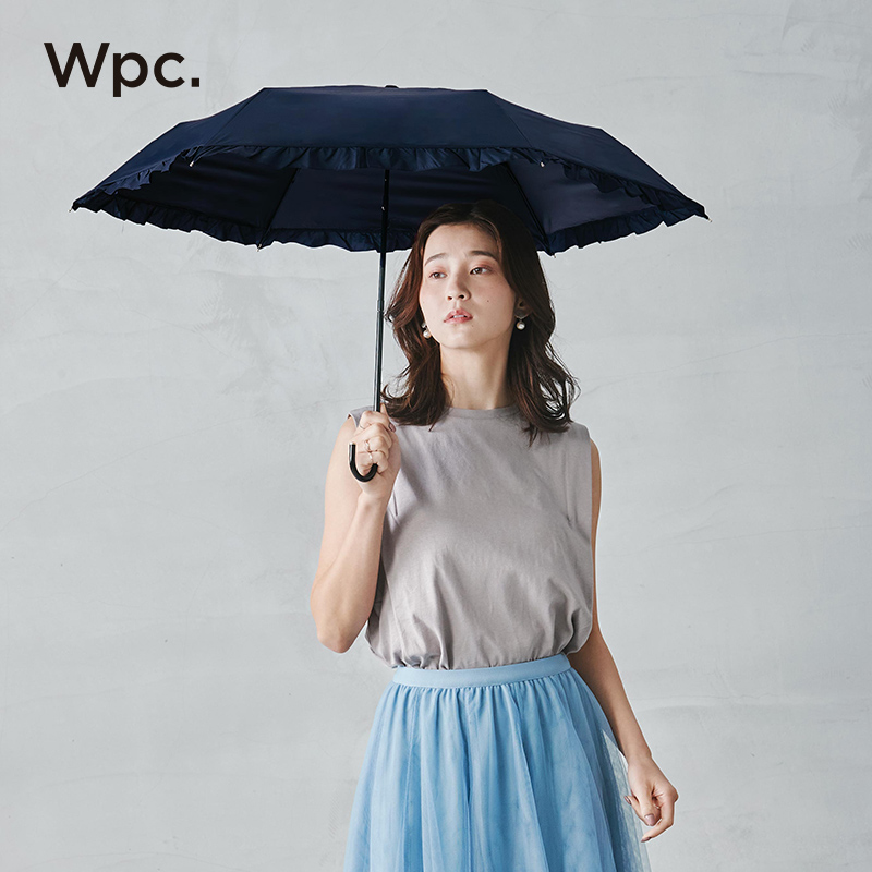 Wpc.防晒伞荷叶边弯钩折叠轻便晴雨两用遮阳伞防紫外线三折太阳伞