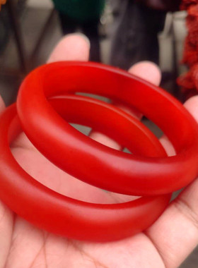 天然南红玛瑙手镯手串满肉柿子红四川凉山女款镯子冰飘火焰红手链