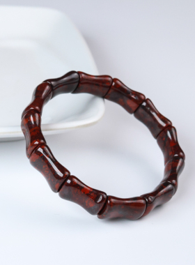 桂林鸡血石手牌手链圆珠款