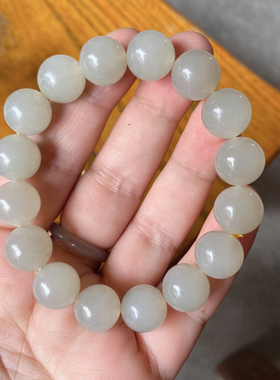 精品单圈晴水圆珠冰底青海料手链天然女款和田玉手串12mm细润保真