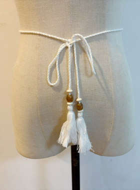 100%棉漂亮流苏穗子编织棉绳腰带复古文艺裤子裙子装饰腰绳腰链