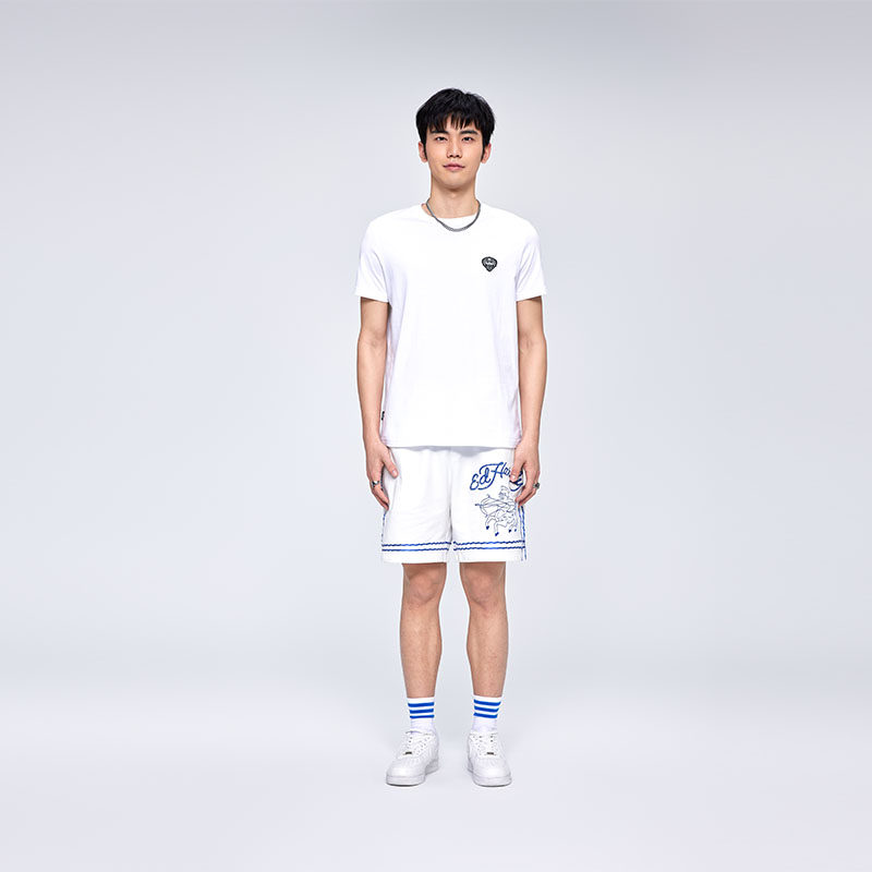 Ed Hardy埃德哈迪夏季流行新款宽松绣花直筒白色针织男士短裤,淘宝优惠券,粉丝福利购,淘宝优惠卷